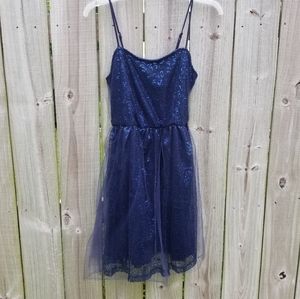 Navy Sequin and Tulle Covered Tank Dress Size Med